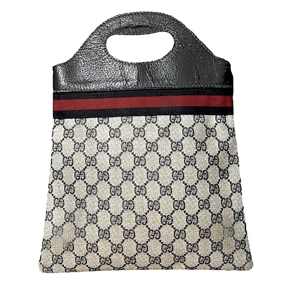 Gucci • RARE Vintage GG Web Monogram Navy PVC Leather Purse Tote Bag Handbag - Picture 3 of 16